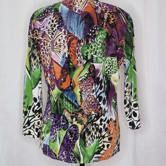 Alberto Makali Vibrant Crinkle Butterfly Open Front Cardigan Topper - Size M - Picture 4 of 10